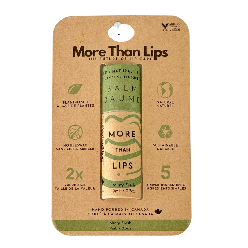 More Than Lips Vegan Lip Balm in Paper Tube, Lemonade, Pink Grapefruit, Minty Fresh, Birthday Cake or Blood Orange, Case of 10 x 9ml - Minty Fresh / Peggable hang card