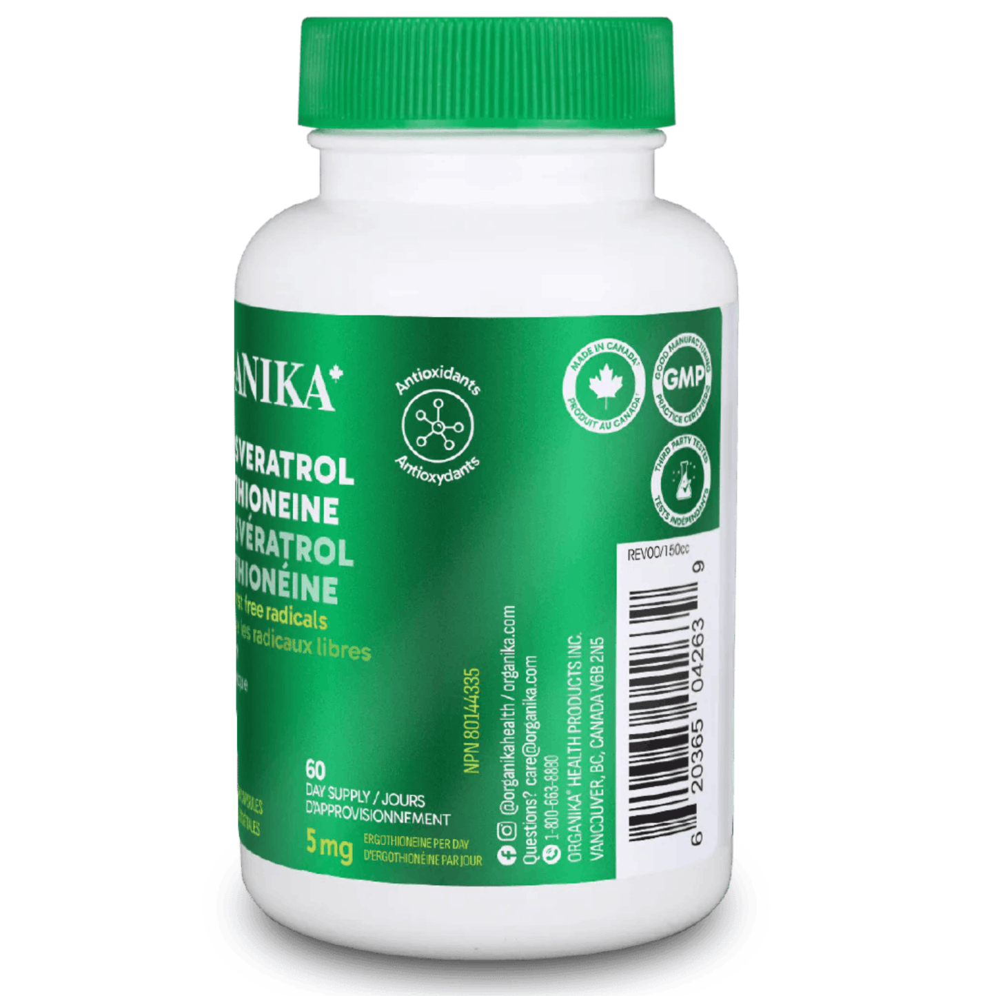 60 Vegetable Capsules | Organika ALA + Resveratrol + Ergothioneine