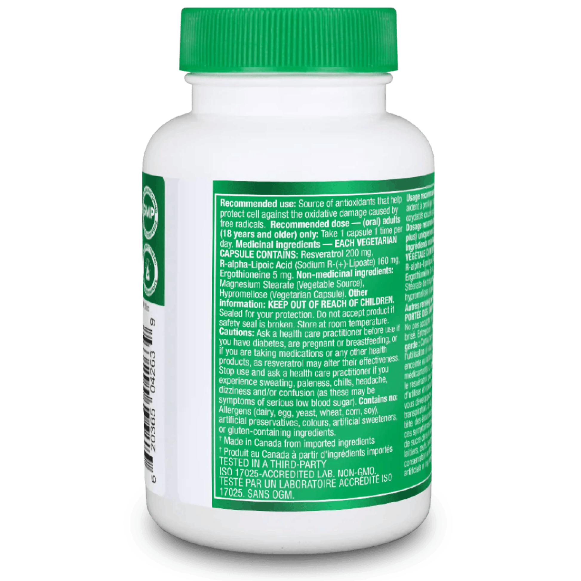 60 Vegetable Capsules | Organika ALA + Resveratrol + Ergothioneine