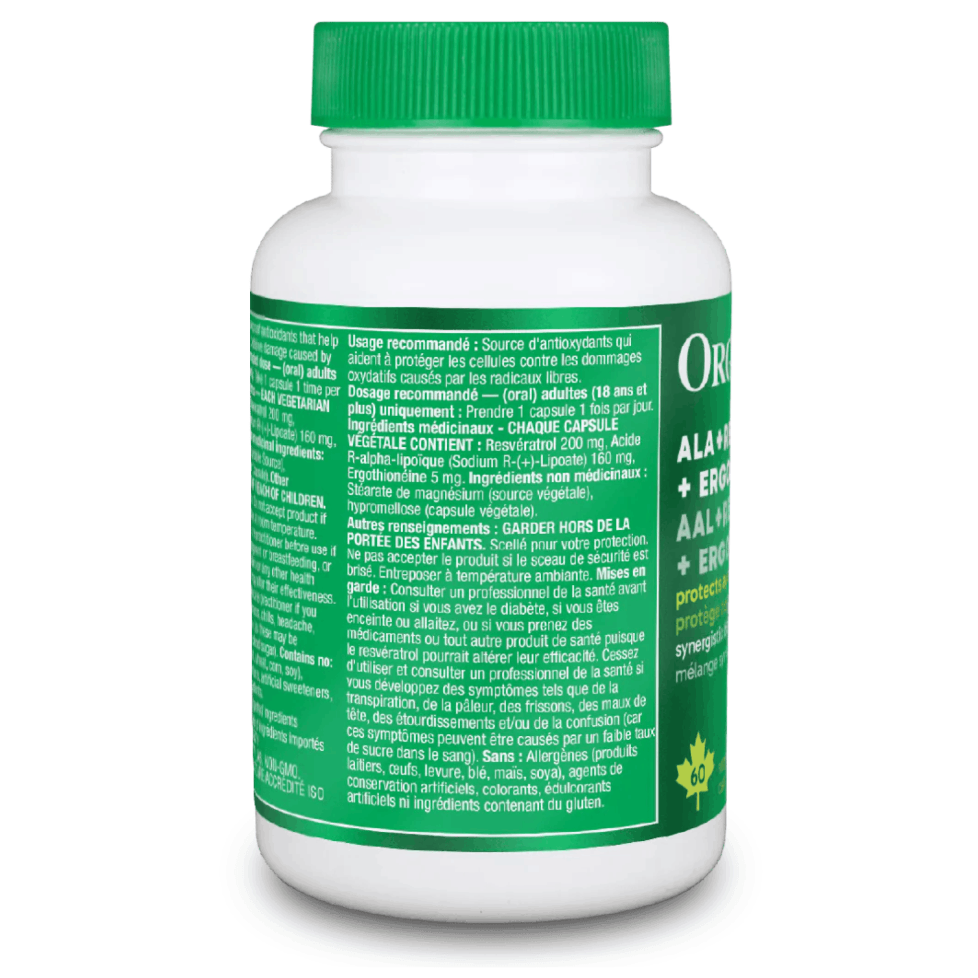 60 Vegetable Capsules | Organika ALA + Resveratrol + Ergothioneine
