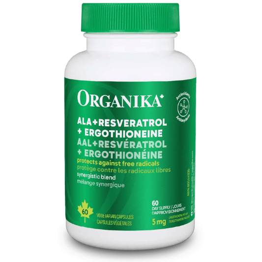 60 Vegetable Capsules | Organika ALA + Resveratrol + Ergothioneine