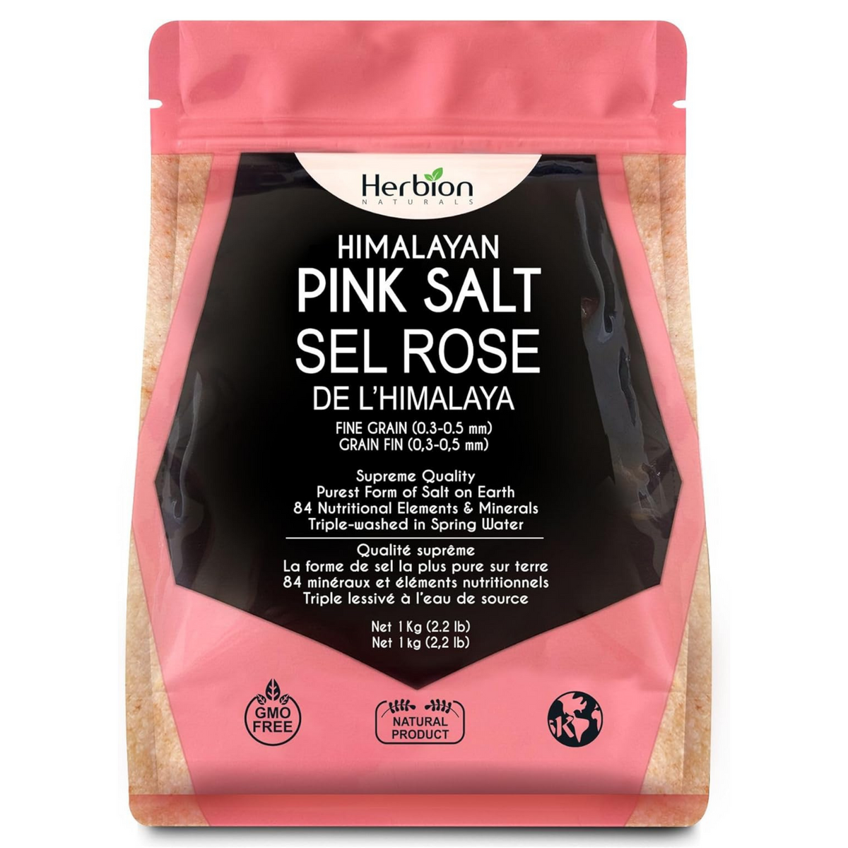 Herbion Himalayan Pink Salt, Fine Grain, 1kg Pouch