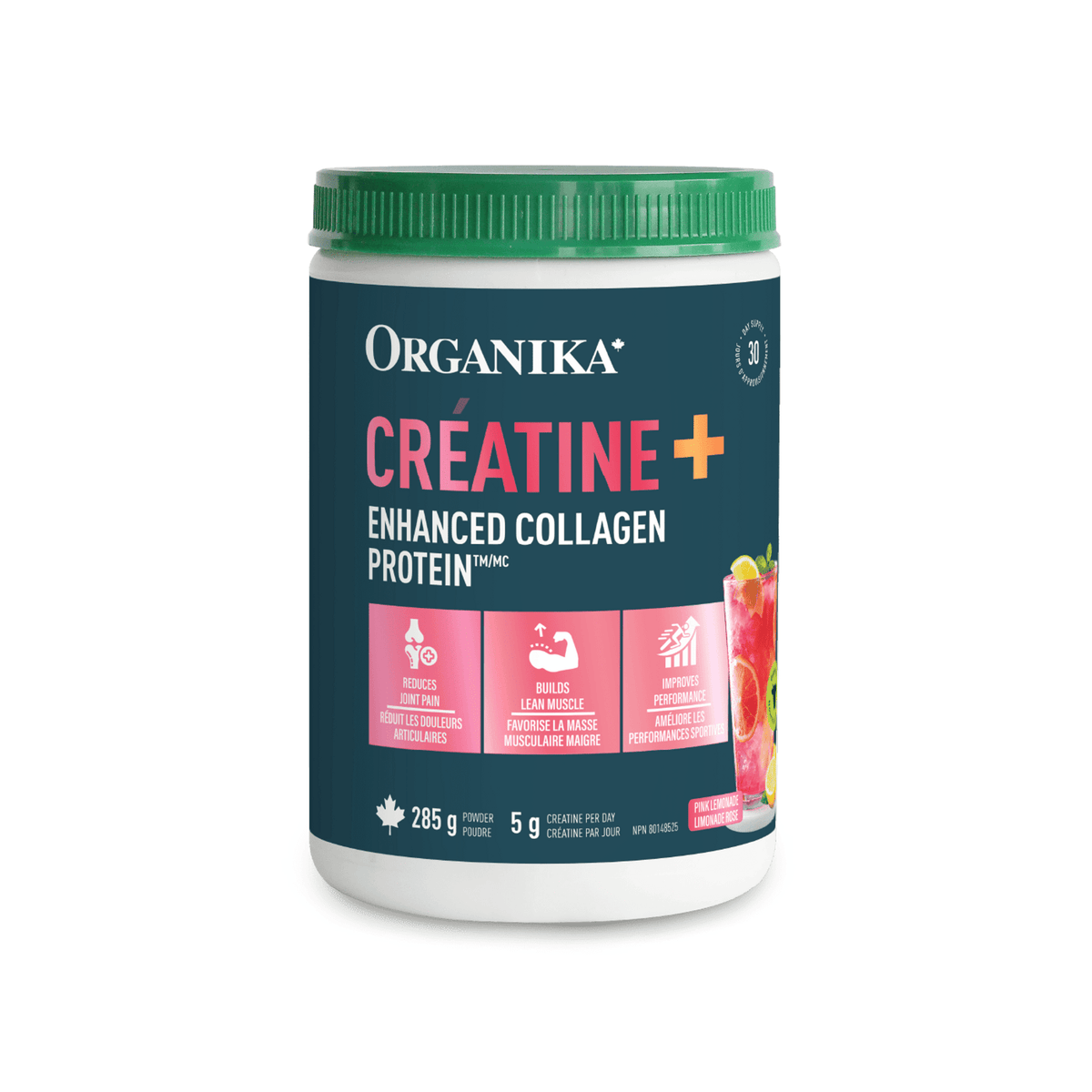285g Pink Lemonade | Organika Creatine + Collagen Powder 285g tub // pink lemonade flavour