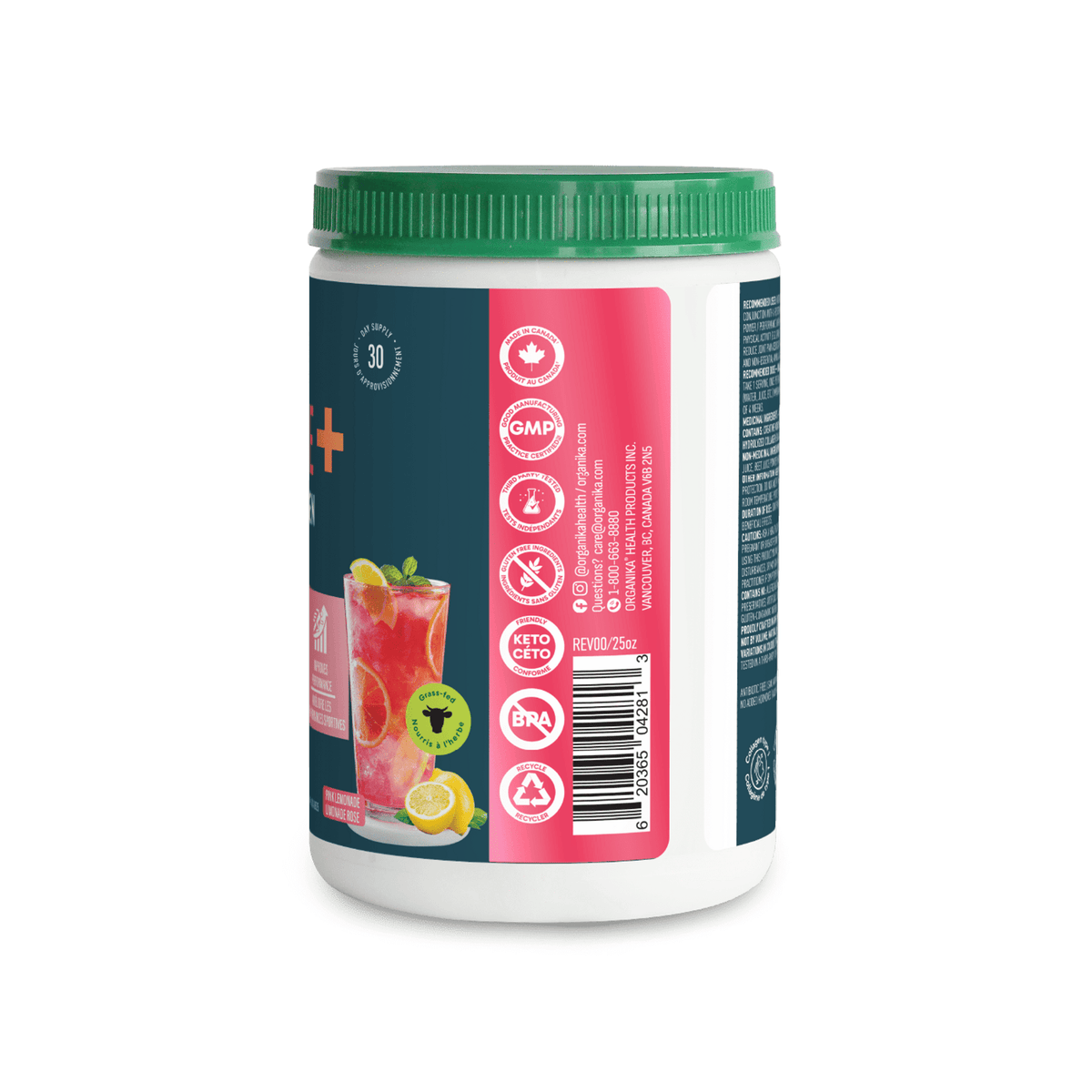 285g Pink Lemonade | Organika Creatine + Collagen Powder 285g tub, image 2