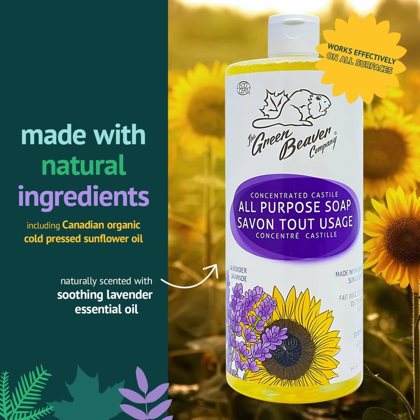 Lavender, 1L | Green Beaver Sunflower Castille Liquid Soap