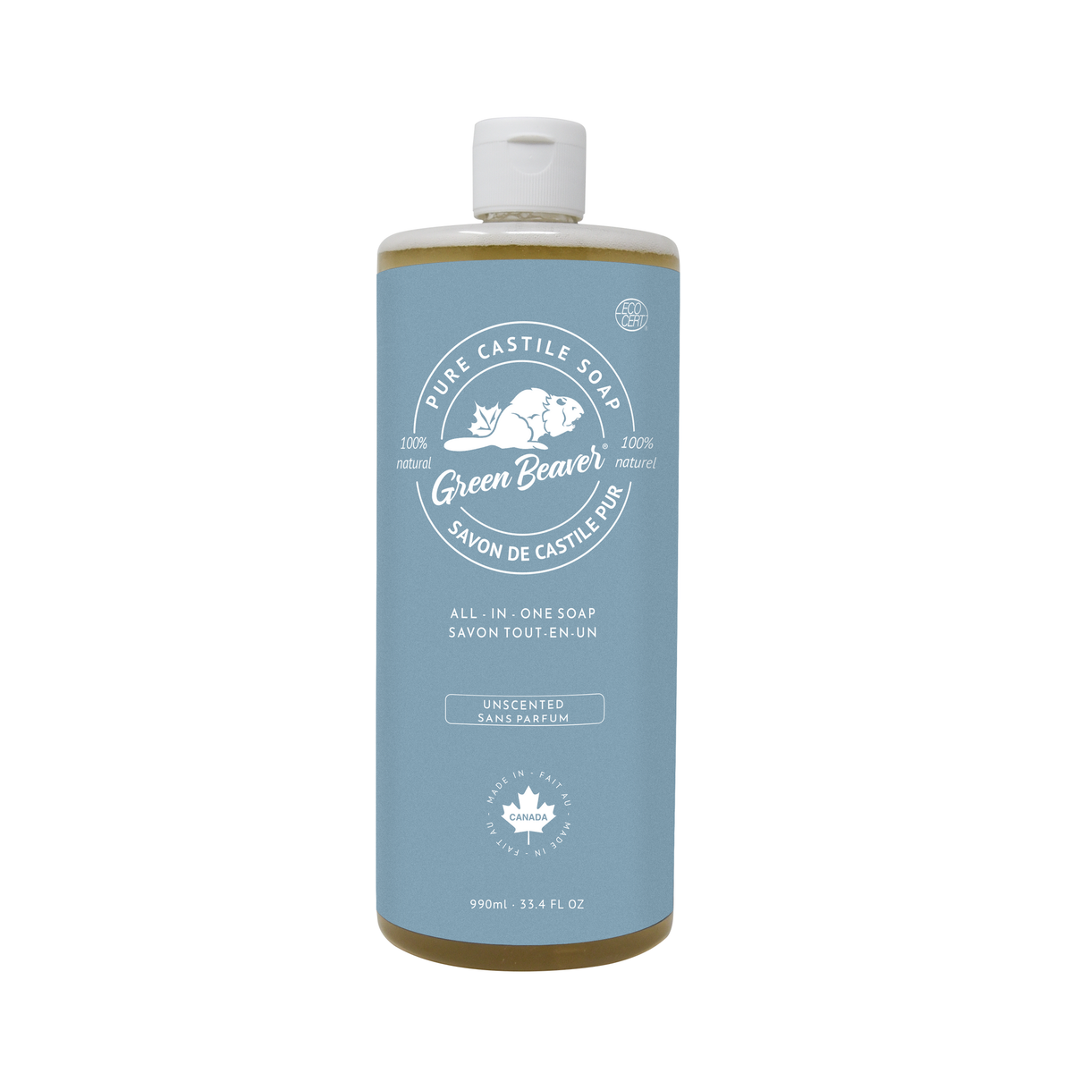Green Beaver All-in-One Pure Castile Soap, 990ml, Unscented