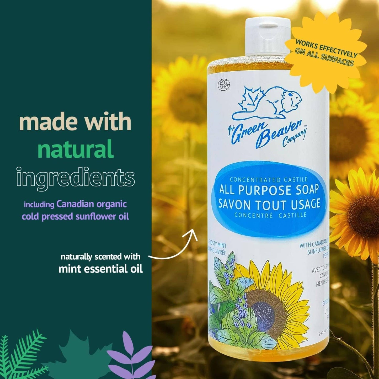 Frosty Mint, 1L | Green Beaver Sunflower Castille Liquid Soap
