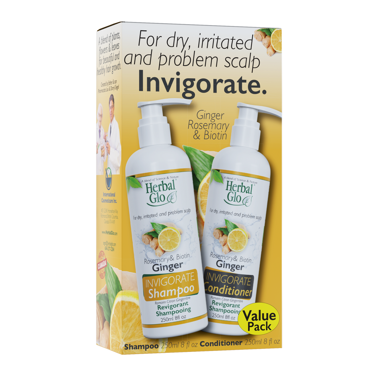 Herbal Glo Ginger INVIGORATE Shampoo & Conditioner, Value Pack (Shampoo + Conditioner)