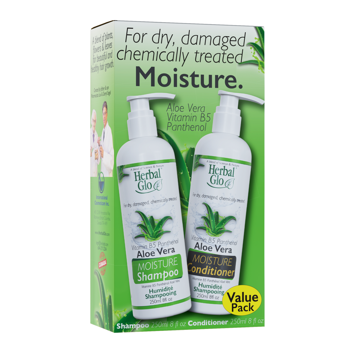 Herbal Glo Aloe Vera MOISTURE Shampoo & Conditioner, Value Pack (Shampoo + Conditioner)