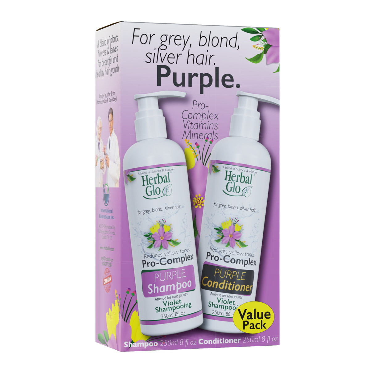 Herbal Glo Pro-Complex PURPLE Shampoo & Conditioner, Value Pack (Shampoo + Conditioner)