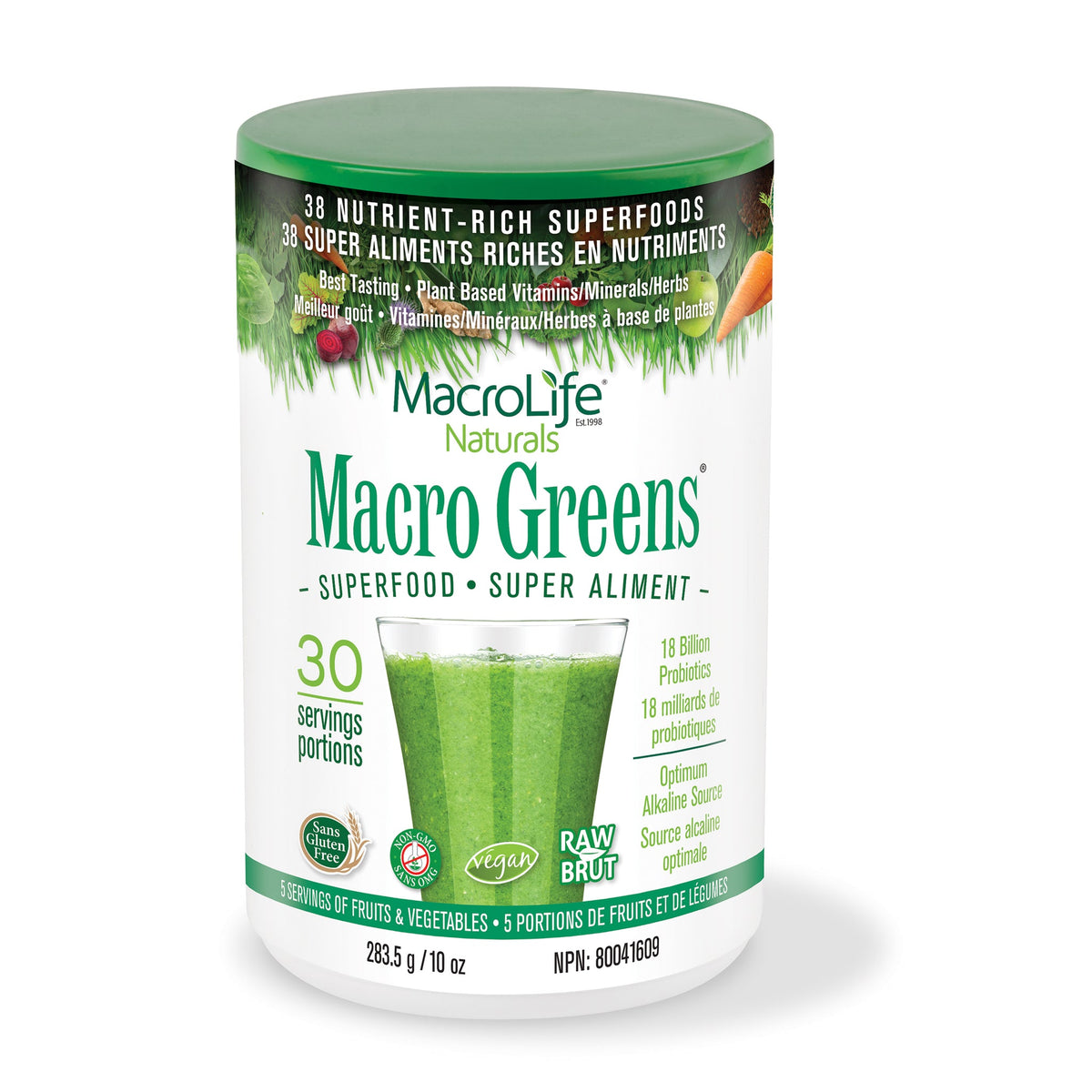 MacroLife Naturals Macro Greens Superfood Powder with 18 Billion Probiotics, 284g-850g - 284g