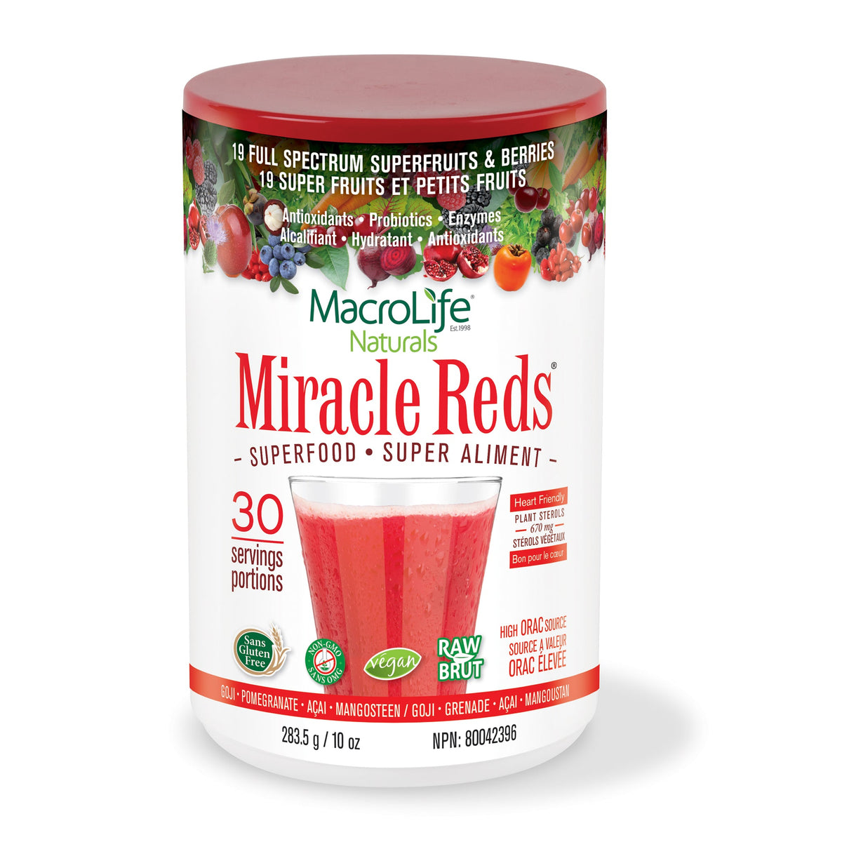 MacroLife Naturals Miracle Reds Superfood Powder with Plant Sterols, 284g-850g - 284g
