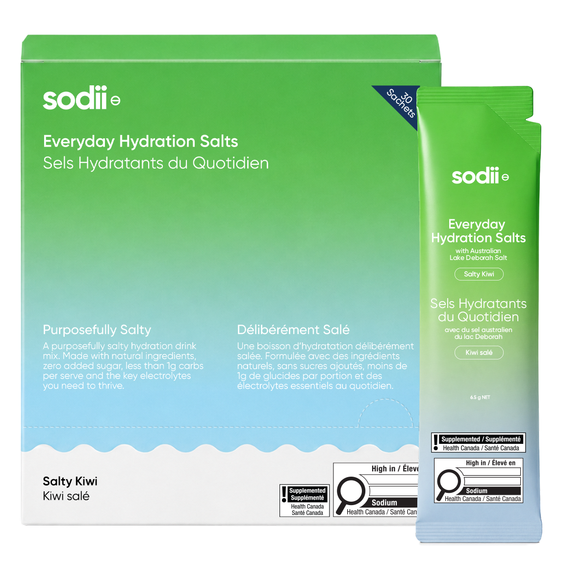 Sodii Everyday Hydration Salts, Salty Kiwi, 30 Sachets