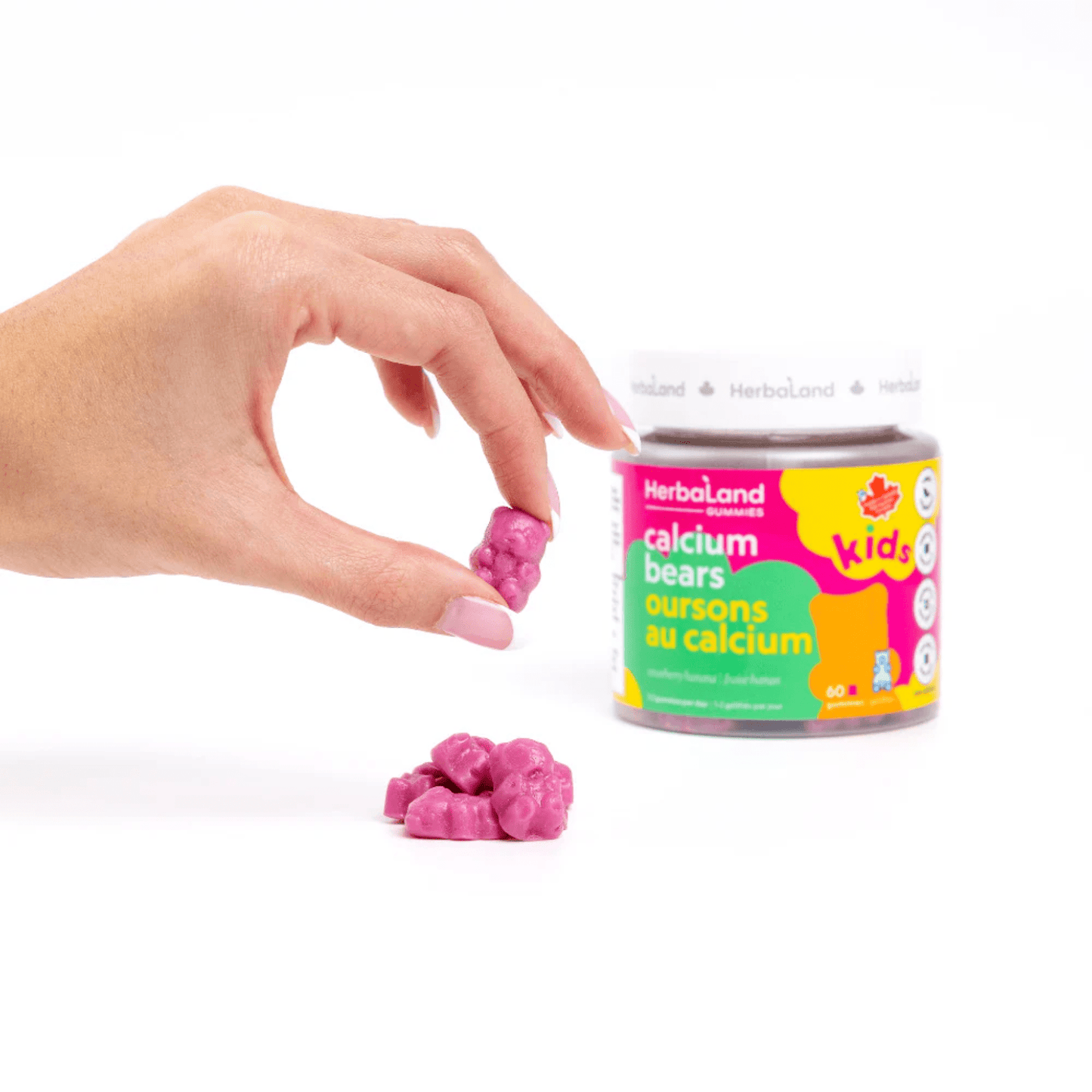 60 Gummies Strawberry Banana | Herbaland Calcium Bears for Kids