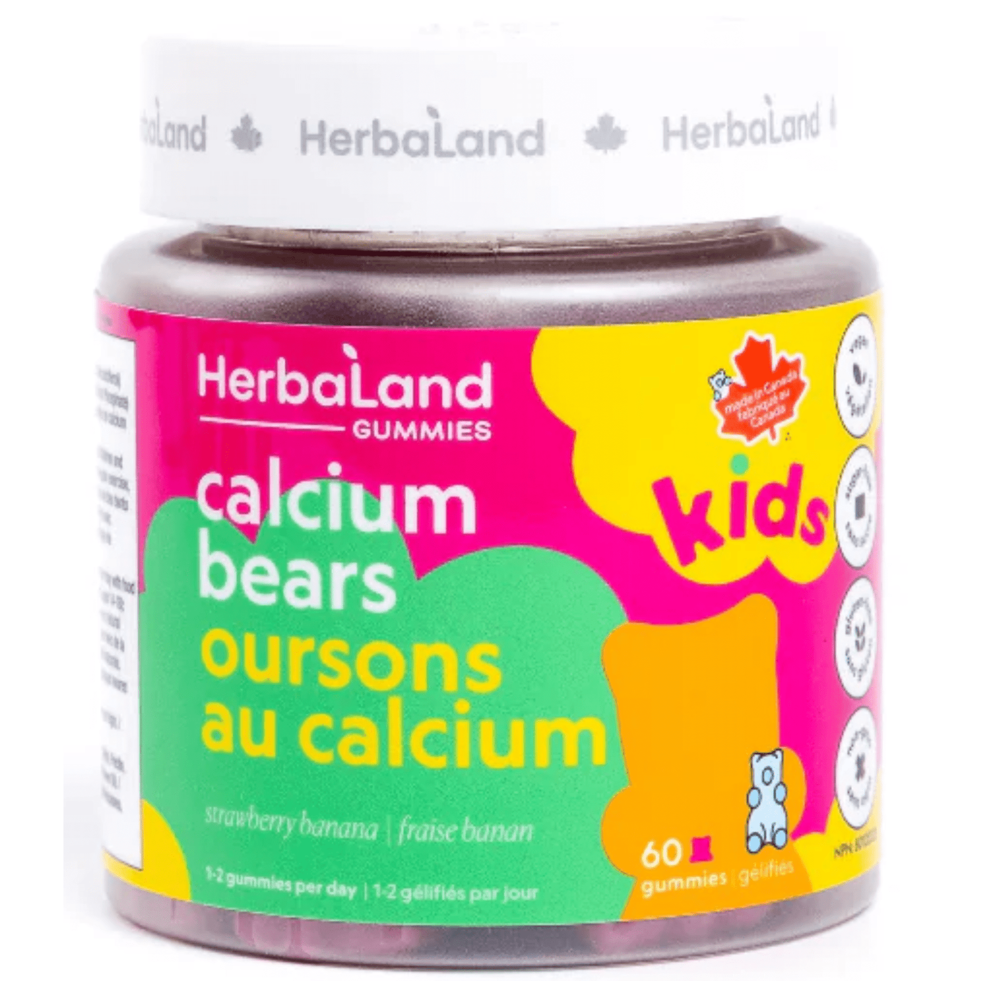 60 Gummies Strawberry Banana | Herbaland Calcium Bears for Kids
