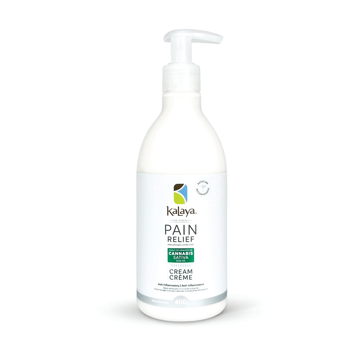 KaLaya Pain Relief Cream with Cannabis Sativa Seed Oil 400g Pump Bottle