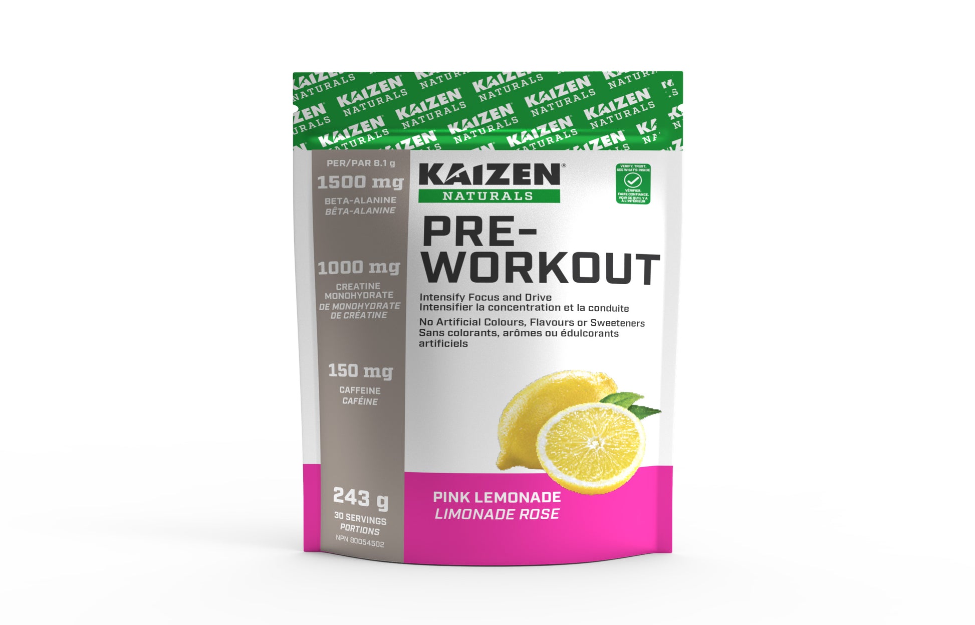 Kaizen Natural Pre-Workout 243g Pink Lemonade