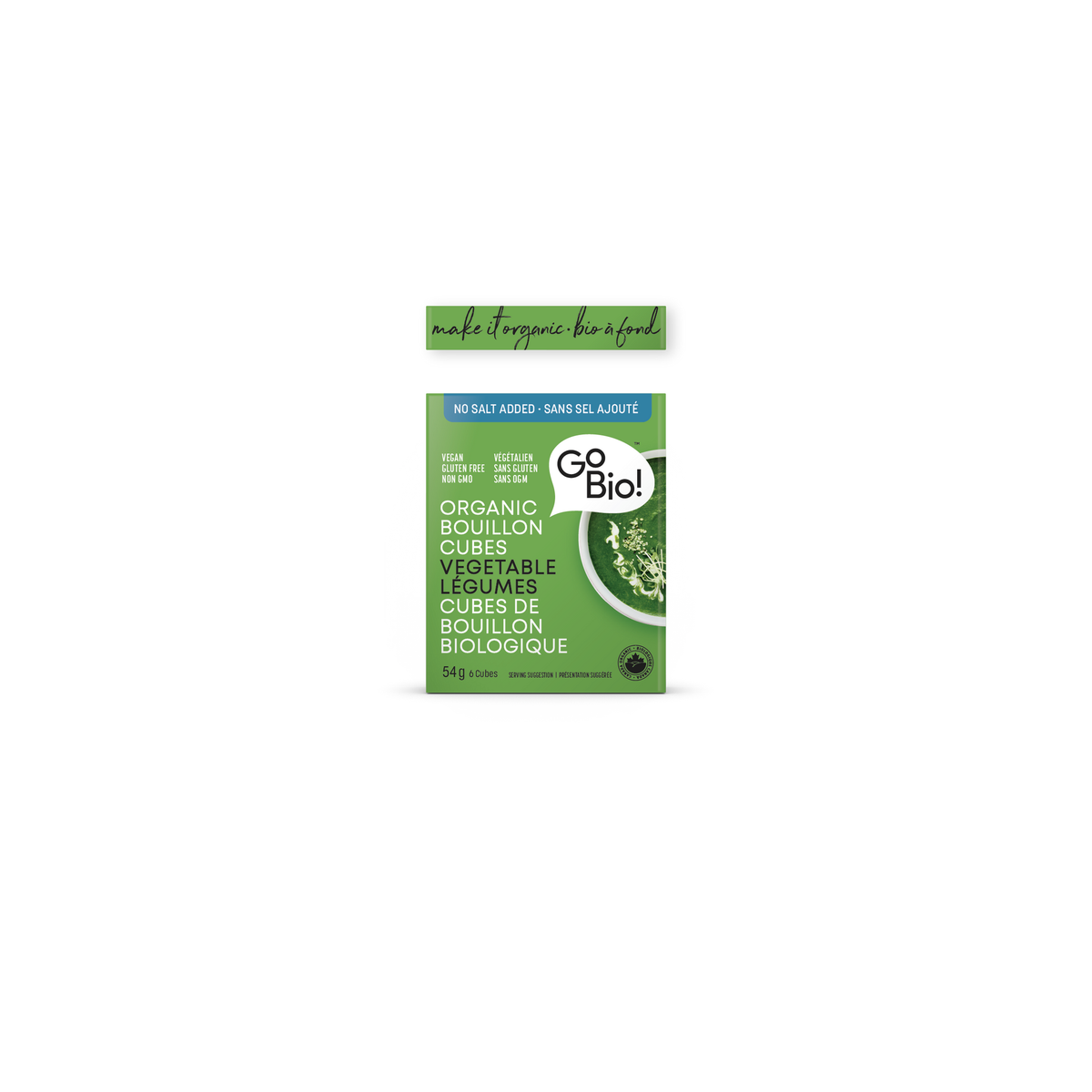 GoBIO! Organic Vegetable Bouillon Cubes, No Salt Added, 15 x 54g