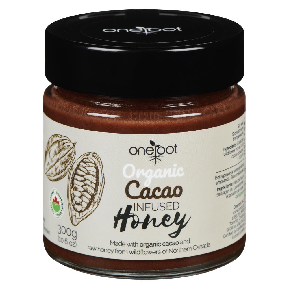 OneRoot Infused Raw Honey with Organic Ginseng, Cacao or Ceylon Cinnamon, 300g - Cacao