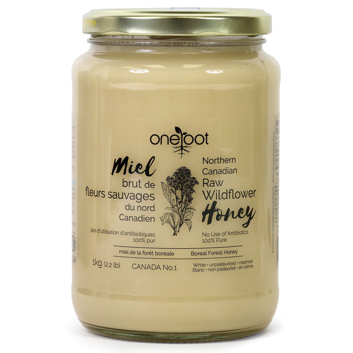 OneRoot Raw Boreal Forest Wildflower Honey, Unpasteurized Canadian Honey, 500g and 1kg - 1kg