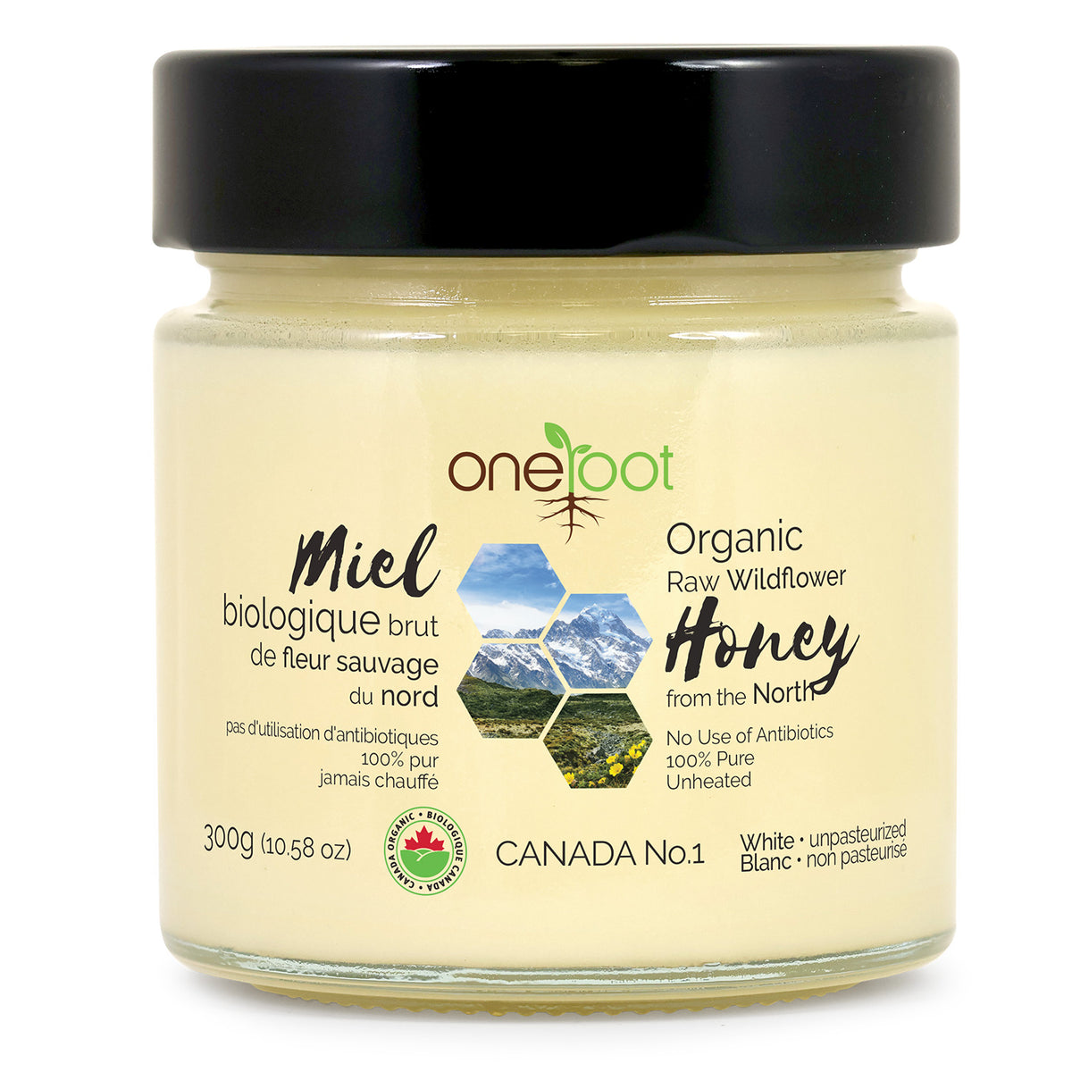 OneRoot Organic Raw Wildflower Honey, Certified Organic Unpasteurized Canadian Honey, 300g and 500g - 300g