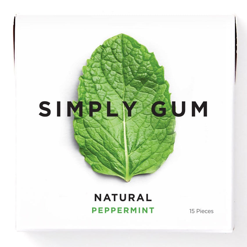 Simply Gum Natural Chewing Gum, Case of 12 x 15 Pieces - Peppermint