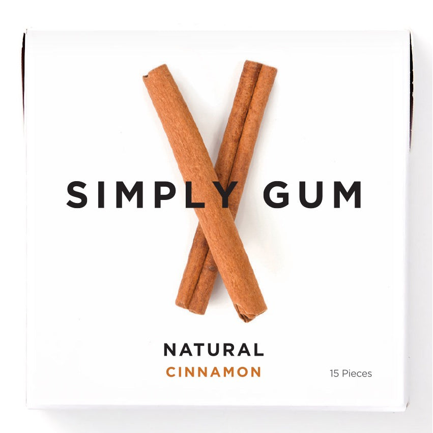 Simply Gum Natural Chewing Gum, Case of 12 x 15 Pieces - Cinnamon