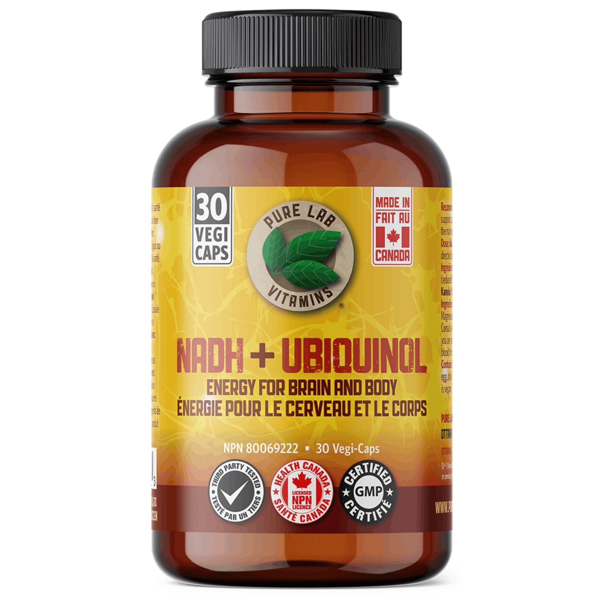 30 Vegetable Capsules | Pure Lab Vitamins NADH + Ubiquinol Infographic