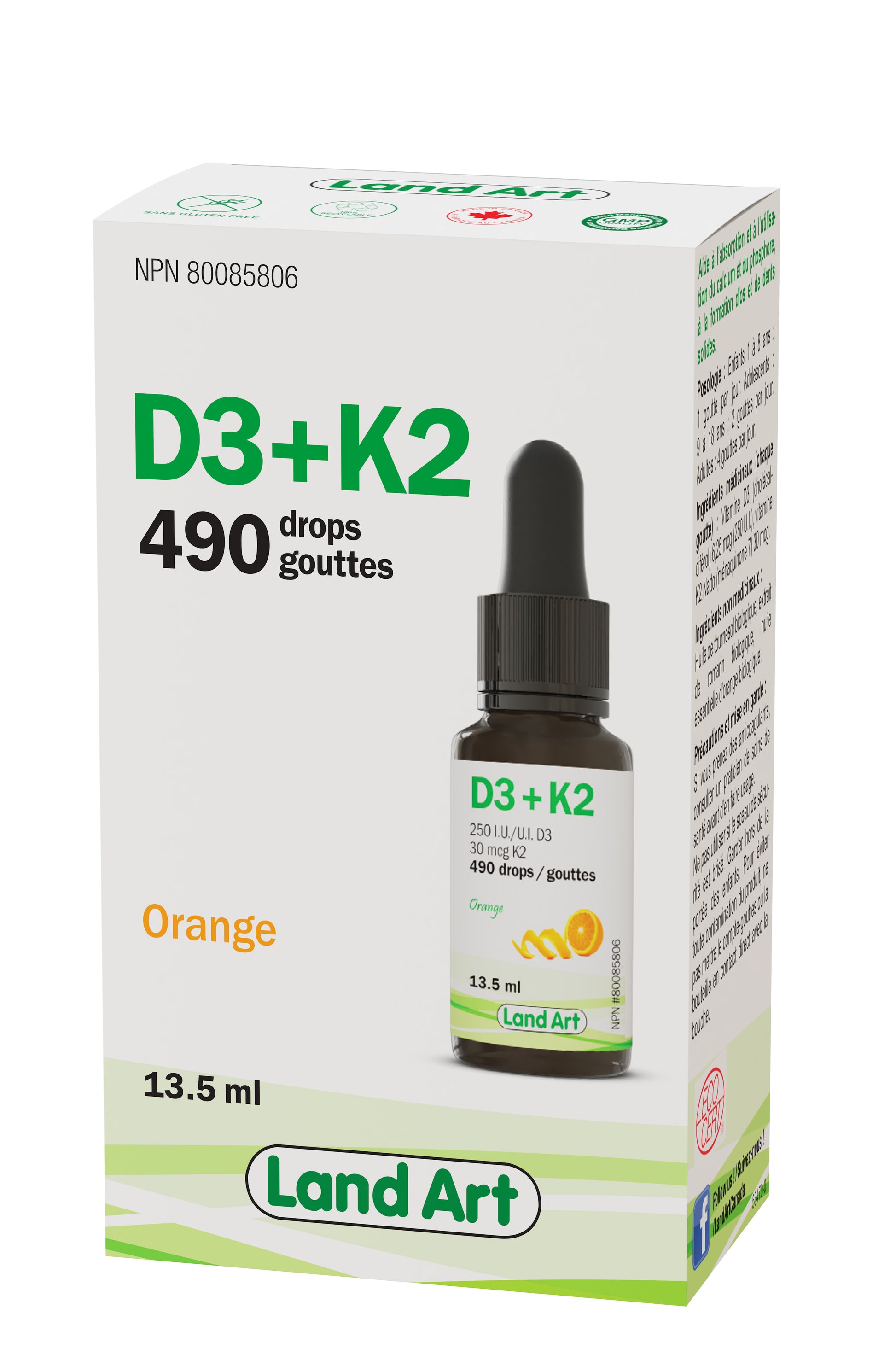 Land Art Organic Vitamin D3 + K2 Drops, 13.5ml - 13.5ml