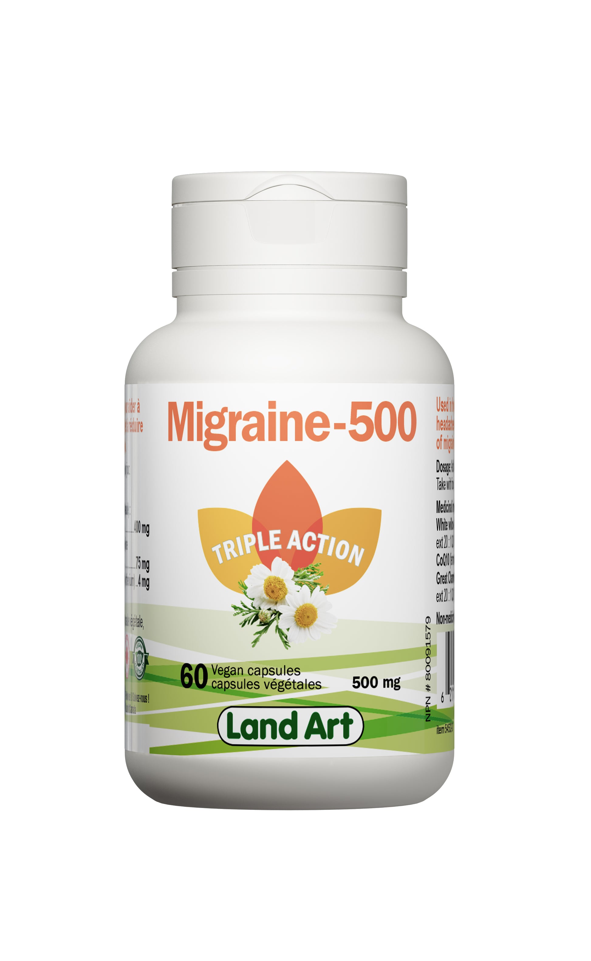Land Art Migraine 500, 60 Capsules - 60 Capsules