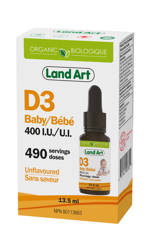Land Art Organic Vitamin D3 Liquid Drops, 13.5ml - 400 IU (Baby)