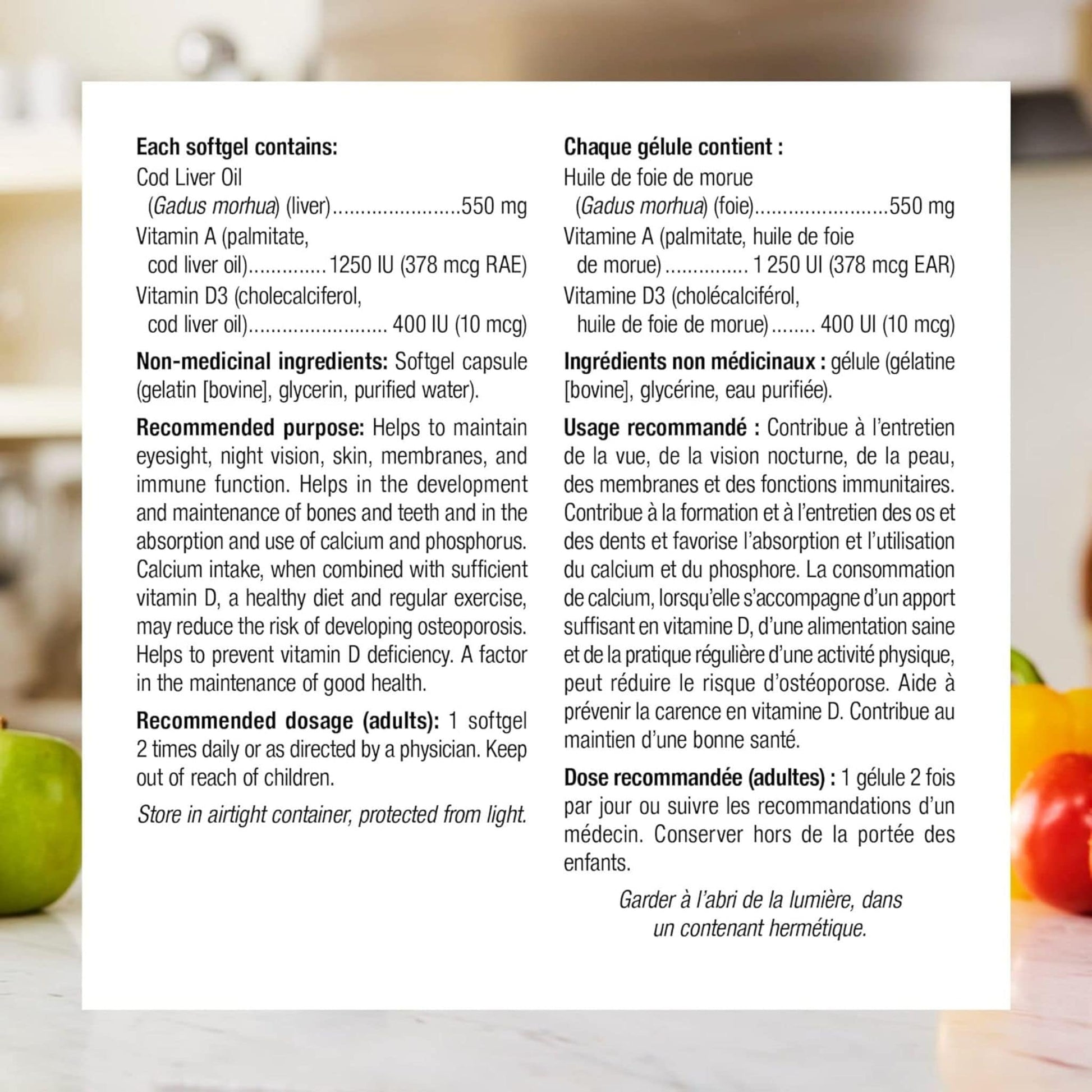 180 Softgels | Webber Naturals Cod Liver Oil Vitamin A 1250 IU / Vitamin D 400 IU