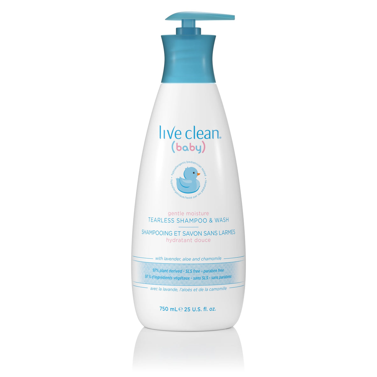 Live Clean Baby Gentle Moisture Tearless Shampoo & Wash with Organic Chamomile, Lavender and Aloe, 750ml