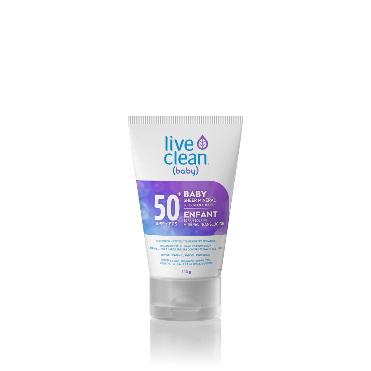 Live Clean Sheer Mineral Sunscreen Lotion SPF 50+, 24.1% Zinc Oxide, Fragrance-Free, Baby or Face, 113g - Baby