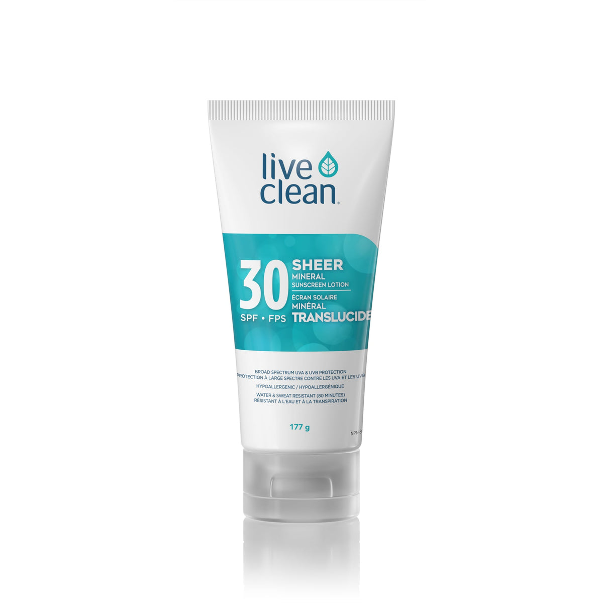 Live Clean Sheer Mineral Sunscreen Lotion SPF 30, Zinc Oxide, Water Resistant, Fragrance-Free, 113g Sport or 177g Family Size - 177g Family Size