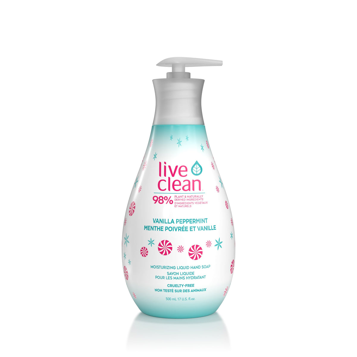Live Clean Moisturizing Liquid Hand Soap with Vitamin E and Provitamin B5, 98% Plant-Based, 10 Scents, 500ml Pump or 1L Refill - Vanilla Peppermint / 500ml
