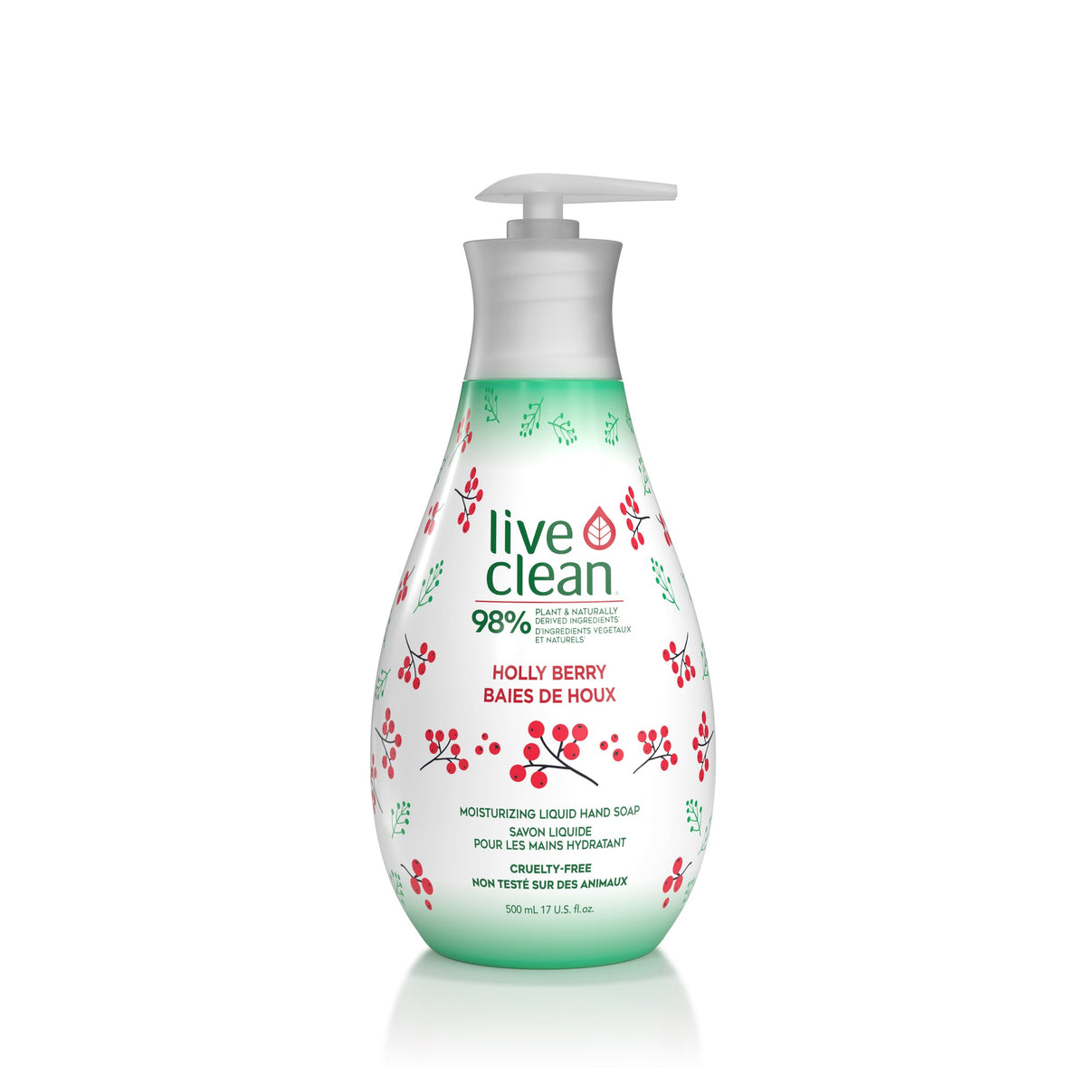 Live Clean Moisturizing Liquid Hand Soap with Vitamin E and Provitamin B5, 98% Plant-Based, 10 Scents, 500ml Pump or 1L Refill - Holly Berry / 500ml