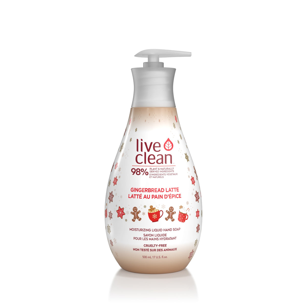 Live Clean Moisturizing Liquid Hand Soap with Vitamin E and Provitamin B5, 98% Plant-Based, 10 Scents, 500ml Pump or 1L Refill - Gingerbread Latte / 500ml