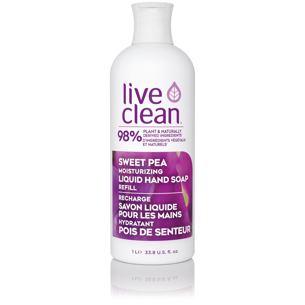 Live Clean Moisturizing Liquid Hand Soap with Vitamin E and Provitamin B5, 98% Plant-Based, 10 Scents, 500ml Pump or 1L Refill - Sweet Pea / 1L Refill