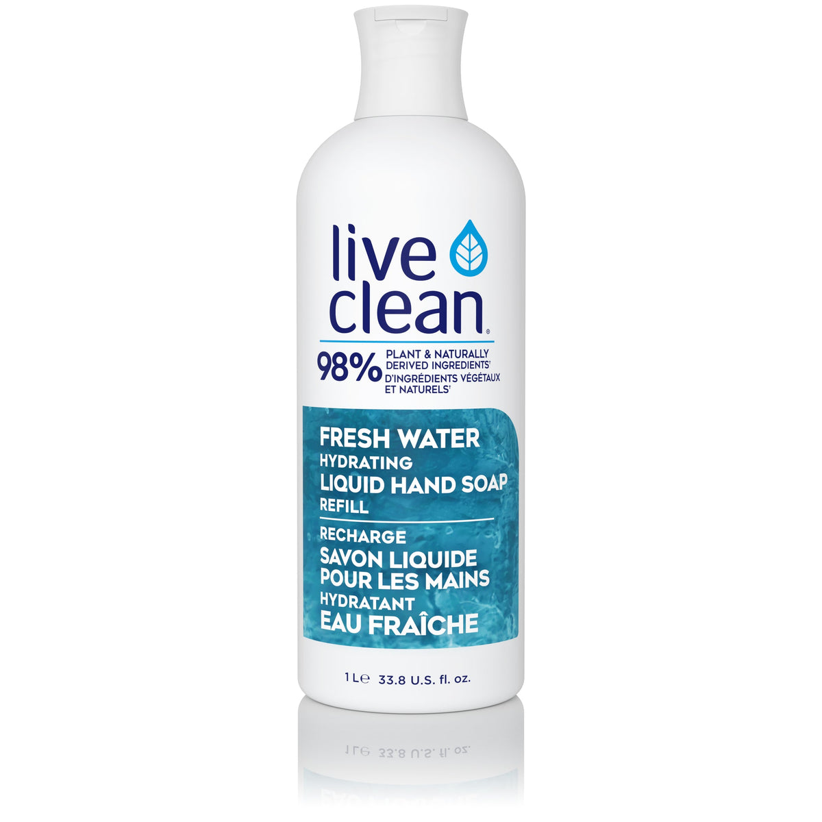 Live Clean Moisturizing Liquid Hand Soap with Vitamin E and Provitamin B5, 98% Plant-Based, 10 Scents, 500ml Pump or 1L Refill - Fresh Water / 1L Refill