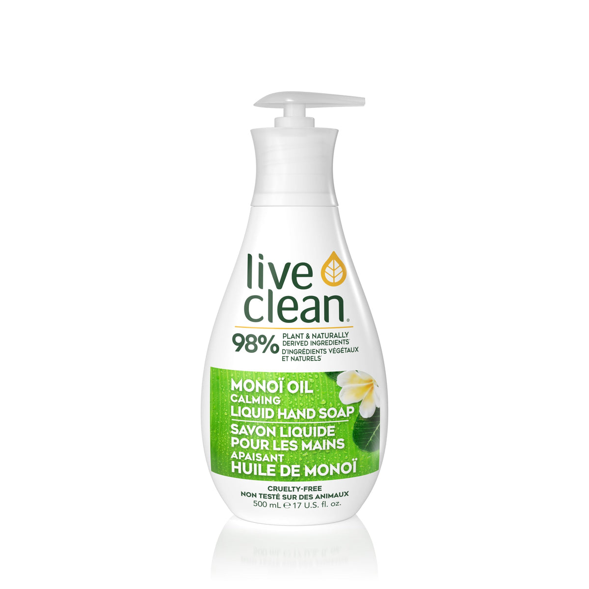 Live Clean Moisturizing Liquid Hand Soap with Vitamin E and Provitamin B5, 98% Plant-Based, 10 Scents, 500ml Pump or 1L Refill - Monoi Oil / 500ml