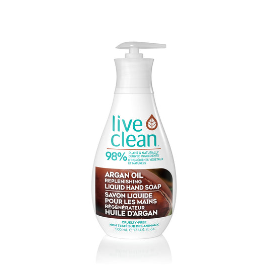 Live Clean Moisturizing Liquid Hand Soap with Vitamin E and Provitamin B5, 98% Plant-Based, 10 Scents, 500ml Pump or 1L Refill - Argan Oil / 500ml