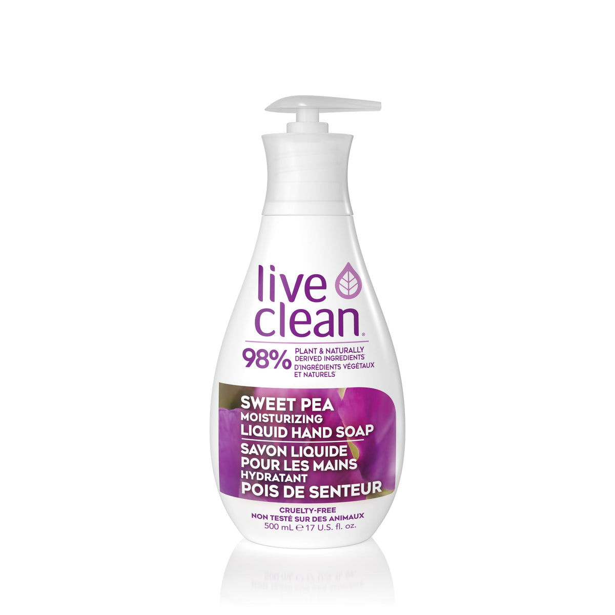 Live Clean Moisturizing Liquid Hand Soap with Vitamin E and Provitamin B5, 98% Plant-Based, 10 Scents, 500ml Pump or 1L Refill - Sweet Pea / 500ml
