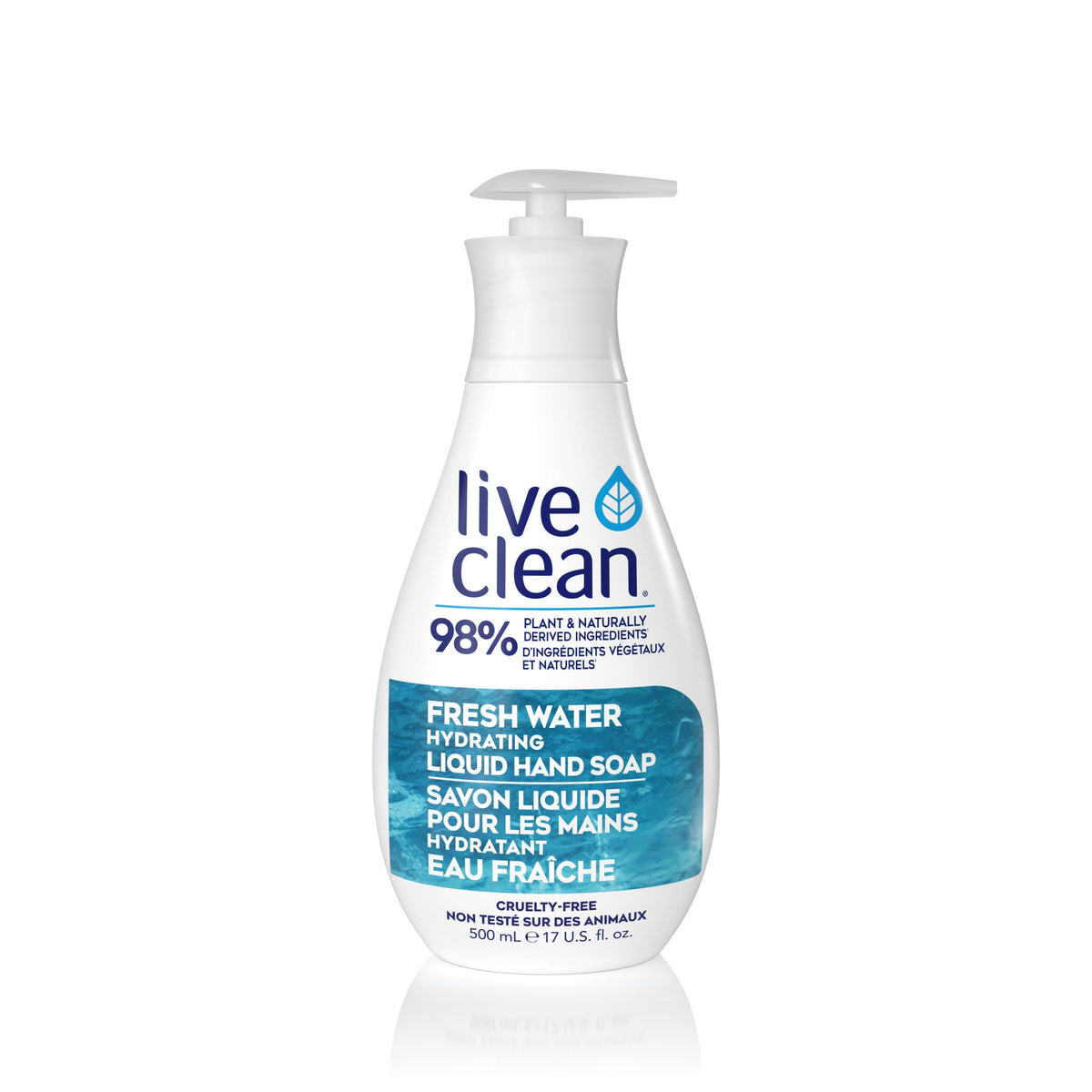 Live Clean Moisturizing Liquid Hand Soap with Vitamin E and Provitamin B5, 98% Plant-Based, 10 Scents, 500ml Pump or 1L Refill - Fresh Water / 500ml