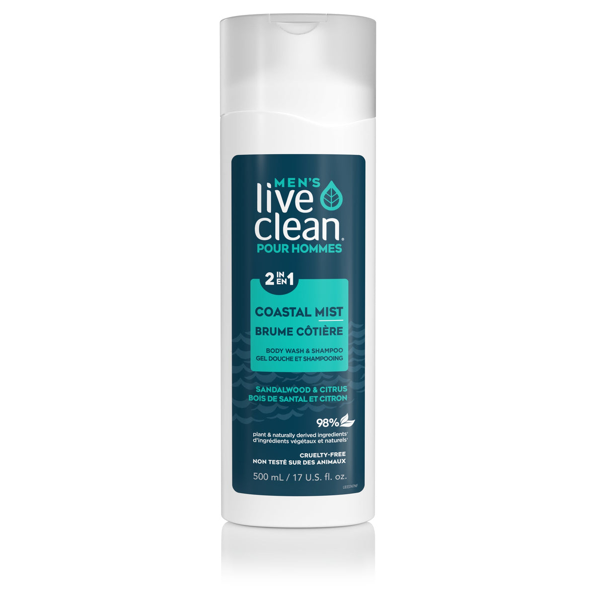 Live Clean Men's 2-in-1 Body Wash & Shampoo with Organic Eucalyptus and Aloe, Coastal Mist or Alpine Air, 500ml - Coastal Mist