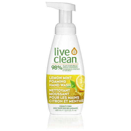 Live Clean Foaming Hand Soap with Organic Aloe and Vitamin E, 98% Plant-Based, Lemon Mint, Vanilla Bean & Coconut or White Tea & Cherry, 400ml - Lemon Mint