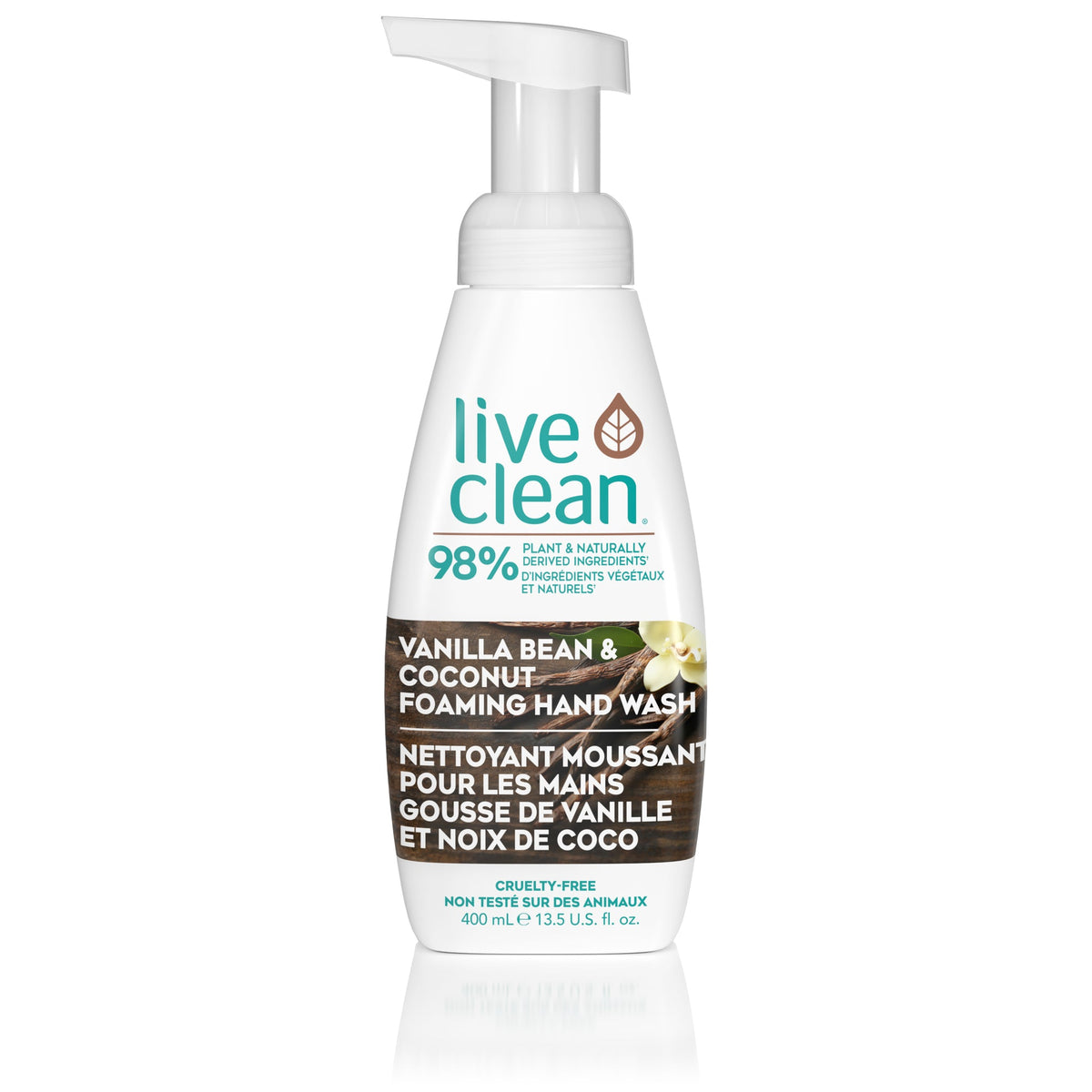 Live Clean Foaming Hand Soap with Organic Aloe and Vitamin E, 98% Plant-Based, Lemon Mint, Vanilla Bean & Coconut or White Tea & Cherry, 400ml - Vanilla Bean & Coconut