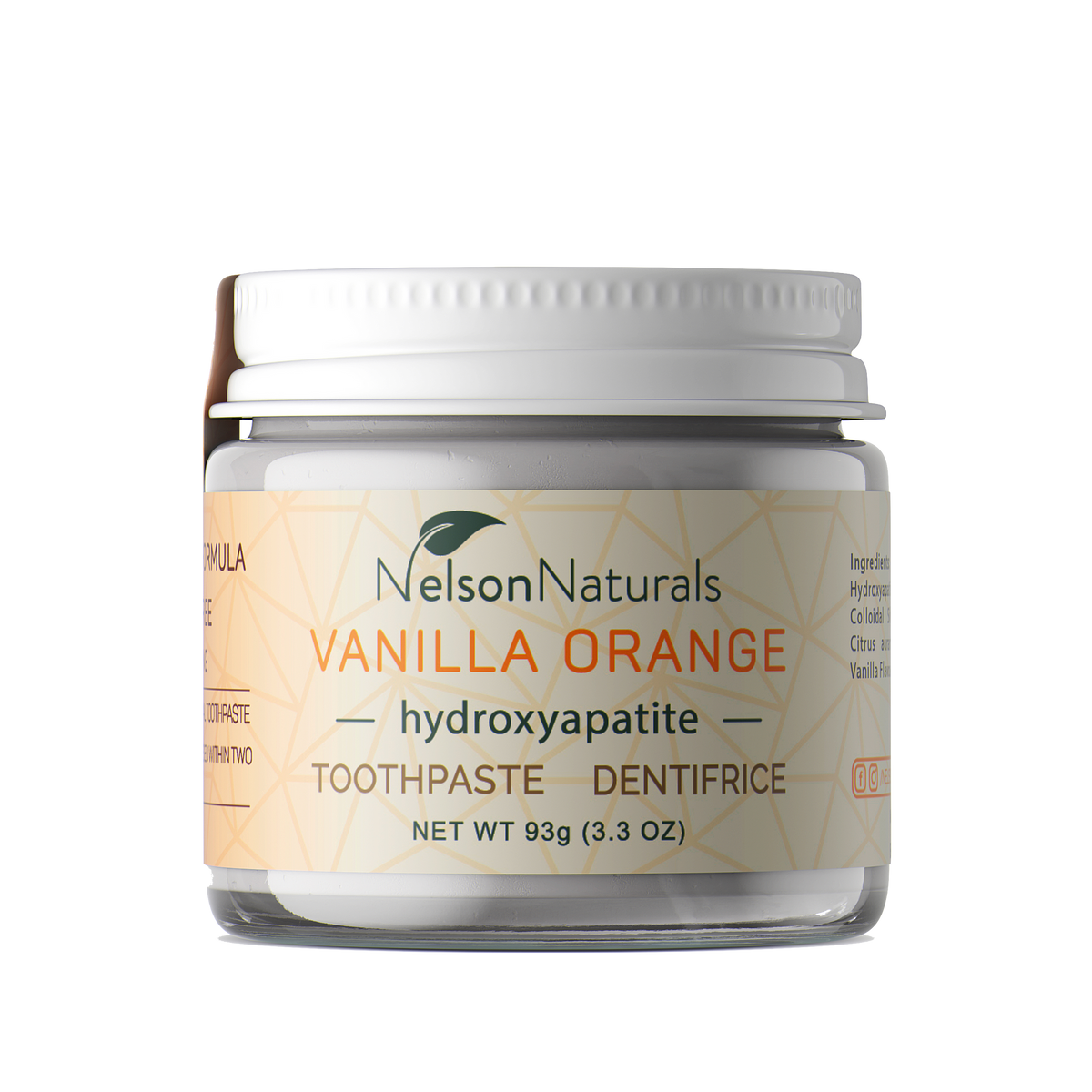 Nelson Naturals Fluoride-Free Toothpaste with Hydroxyapatite and Bentonite Clay, Glass Jar, 4 Flavours, 93g - Vanilla Orange (Mint-Free)