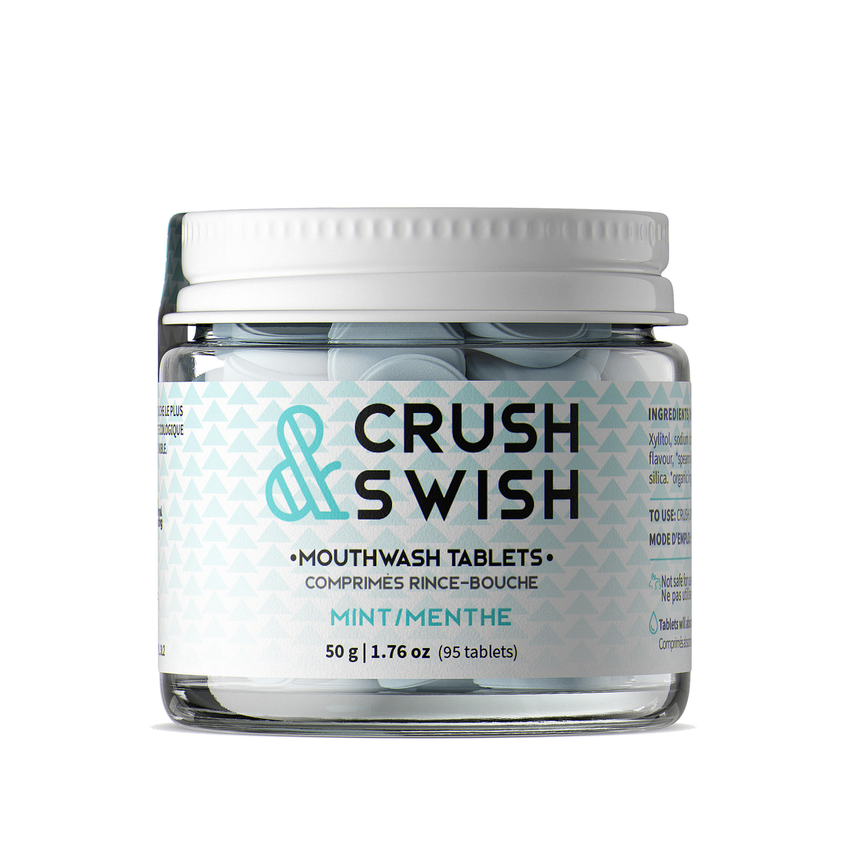 Nelson Naturals Crush & Swish Mouthwash Tablets, Alcohol-Free Mint, About 95 Tablets in a Glass Jar