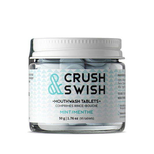 Nelson Naturals Crush & Swish Mouthwash Tablets, Alcohol-Free Mint, About 95 Tablets in a Glass Jar